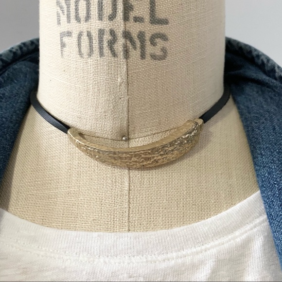 Goldtone Black Suede Adjustable Choker Necklace - Picture 6 of 11